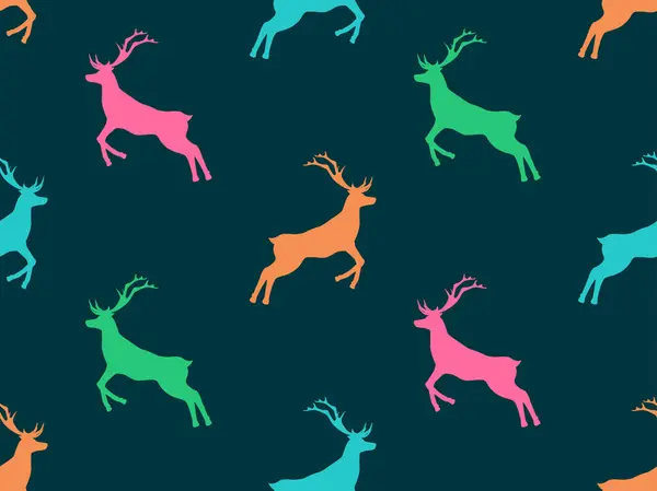 Cervos Multicoloridos Padrão Sem Costura Fundo Natal Com Veados Xmas — Vetor de Stock