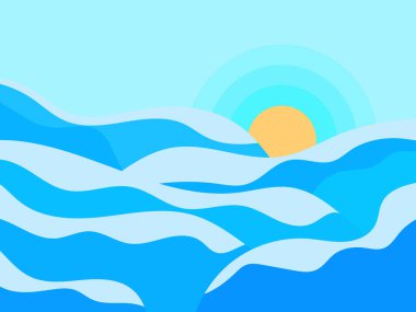 Karlı tepeler ve güneşli kış manzarası. Dağ manzarası düz, kış soğuk havası. Karlı tepelerin manzarası. Poster, afiş ve promosyon ürünleri için tasarım. Vektör illüstrasyonu