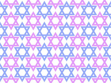 Davut 'un yıldızlarıyla kusursuz Hanuka deseni. Hanuka bir Yahudi bayramıdır. Beyaz arka planda David 'in yıldızları. Posterler, afişler ve promosyon ürünleri için tasarım. Vektör illüstrasyonu