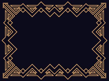 Art deco çerçeve. Klasik doğrusal sınır. Davetiyeler, broşürler ve tebrik kartları için bir şablon tasarla. Geometrik altın çerçeveli. 1920 'lerin tarzı - 1930' lar. Vektör illüstrasyonu