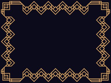 Art deco çerçeve. Klasik doğrusal sınır. Davetiyeler, broşürler ve tebrik kartları için bir şablon tasarla. Geometrik altın çerçeveli. 1920 'lerin tarzı - 1930' lar. Vektör illüstrasyonu