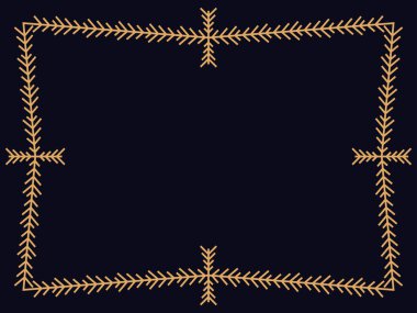 Kar taneli Art deco tarzı çerçeve. Kar tanesiyle sanat tarzında kış eskimiş doğrusal sınırı. Noel çerçevesi davetiyeler, broşürler ve tebrik kartları için bir şablon tasarlıyor. Vektör illüstrasyonu