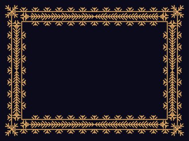 Kar taneli Art deco tarzı çerçeve. Kar tanesiyle sanat tarzında kış eskimiş doğrusal sınırı. Noel çerçevesi davetiyeler, broşürler ve tebrik kartları için bir şablon tasarlıyor. Vektör illüstrasyonu