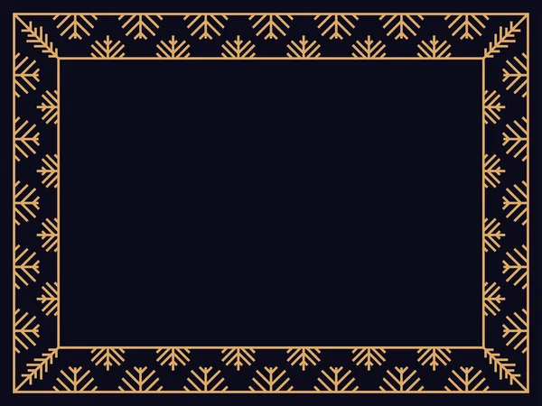 Kar taneli Art deco tarzı çerçeve. Kar tanesiyle sanat tarzında kış eskimiş doğrusal sınırı. Noel çerçevesi davetiyeler, broşürler ve tebrik kartları için bir şablon tasarlıyor. Vektör illüstrasyonu