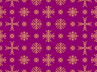 Kar taneleriyle kışın pürüzsüz bir desen. Yılbaşı ve yeni yıl geçmişi farklı şekillerde geometrik kar taneleriyle dolu. Duvar kağıtları, afişler ve posterler için tasarım. Vektör illüstrasyonu