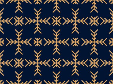 Kar taneleriyle kışın pürüzsüz bir desen. Yılbaşı ve yeni yıl geçmişi farklı şekillerde geometrik kar taneleriyle dolu. Duvar kağıtları, afişler ve posterler için tasarım. Vektör illüstrasyonu