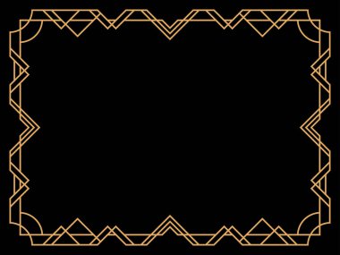 Art deco çerçeve. Klasik doğrusal sınır. Davetiyeler, broşürler ve tebrik kartları için bir şablon tasarla. Geometrik altın çerçeveli. 1920 'lerin tarzı - 1930' lar. Vektör illüstrasyonu