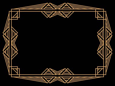Art deco çerçeve. Klasik doğrusal sınır. Davetiyeler, broşürler ve tebrik kartları için bir şablon tasarla. Geometrik altın çerçeveli. 1920 'lerin tarzı - 1930' lar. Vektör illüstrasyonu