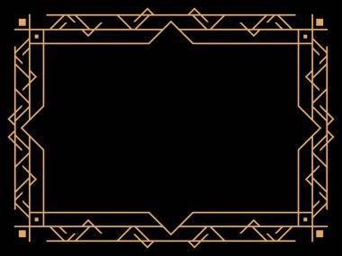Art deco çerçeve. Klasik doğrusal sınır. Davetiyeler, broşürler ve tebrik kartları için bir şablon tasarla. Geometrik altın çerçeveli. 1920 'lerin tarzı - 1930' lar. Vektör illüstrasyonu