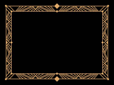 Art deco çerçeve. Klasik doğrusal sınır. Davetiyeler, broşürler ve tebrik kartları için bir şablon tasarla. Geometrik altın çerçeveli. 1920 'lerin tarzı - 1930' lar. Vektör illüstrasyonu