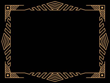 Art deco çerçeve. Klasik doğrusal sınır. Davetiyeler, broşürler ve tebrik kartları için bir şablon tasarla. Geometrik altın çerçeveli. 1920 'lerin tarzı - 1930' lar. Vektör illüstrasyonu