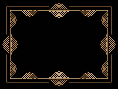 Art deco çerçeve. Klasik doğrusal sınır. Davetiyeler, broşürler ve tebrik kartları için bir şablon tasarla. Geometrik altın çerçeveli. 1920 'lerin tarzı - 1930' lar. Vektör illüstrasyonu