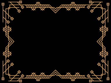 Art deco çerçeve. Klasik doğrusal sınır. Davetiyeler, broşürler ve tebrik kartları için bir şablon tasarla. Geometrik altın çerçeveli. 1920 'lerin tarzı - 1930' lar. Vektör illüstrasyonu