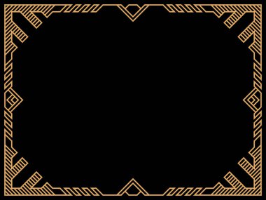 Art deco çerçeve. Klasik doğrusal sınır. Davetiyeler, broşürler ve tebrik kartları için bir şablon tasarla. Geometrik altın çerçeveli. 1920 'lerin tarzı - 1930' lar. Vektör illüstrasyonu
