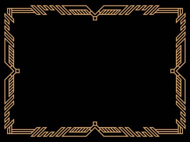 Art deco çerçeve. Klasik doğrusal sınır. Davetiyeler, broşürler ve tebrik kartları için bir şablon tasarla. Geometrik altın çerçeveli. 1920 'lerin tarzı - 1930' lar. Vektör illüstrasyonu