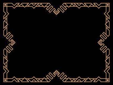 Art deco çerçeve. Klasik doğrusal sınır. Davetiyeler, broşürler ve tebrik kartları için bir şablon tasarla. Geometrik altın çerçeveli. 1920 'lerin tarzı - 1930' lar. Vektör illüstrasyonu