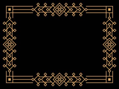 Art deco çerçeve. Klasik doğrusal sınır. Davetiyeler, broşürler ve tebrik kartları için bir şablon tasarla. Geometrik altın çerçeveli. 1920 'lerin tarzı - 1930' lar. Vektör illüstrasyonu