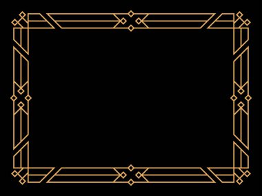 Art deco çerçeve. Klasik doğrusal sınır. Davetiyeler, broşürler ve tebrik kartları için bir şablon tasarla. Geometrik altın çerçeveli. 1920 'lerin tarzı - 1930' lar. Vektör illüstrasyonu