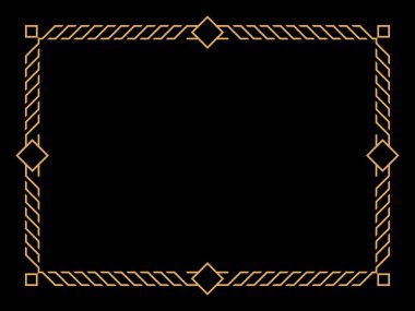 Art deco çerçeve. Klasik doğrusal sınır. Davetiyeler, broşürler ve tebrik kartları için bir şablon tasarla. Geometrik altın çerçeveli. 1920 'lerin tarzı - 1930' lar. Vektör illüstrasyonu