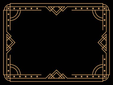 Art deco çerçeve. Klasik doğrusal sınır. Davetiyeler, broşürler ve tebrik kartları için bir şablon tasarla. Geometrik altın çerçeveli. 1920 'lerin tarzı - 1930' lar. Vektör illüstrasyonu