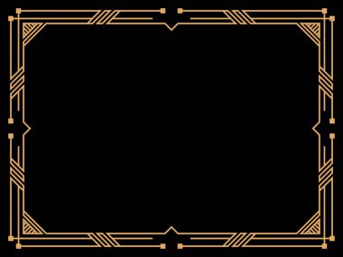 Art deco çerçeve. Klasik doğrusal sınır. Davetiyeler, broşürler ve tebrik kartları için bir şablon tasarla. Geometrik altın çerçeveli. 1920 'lerin tarzı - 1930' lar. Vektör illüstrasyonu