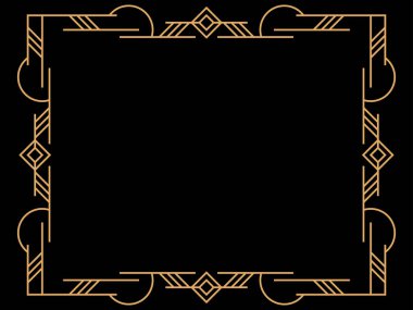 Art deco çerçeve. Klasik doğrusal sınır. Davetiyeler, broşürler ve tebrik kartları için bir şablon tasarla. Geometrik altın çerçeveli. 1920 'lerin tarzı - 1930' lar. Vektör illüstrasyonu
