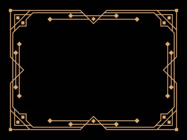 Art deco çerçeve. Klasik doğrusal sınır. Davetiyeler, broşürler ve tebrik kartları için bir şablon tasarla. Geometrik altın çerçeveli. 1920 'lerin tarzı - 1930' lar. Vektör illüstrasyonu