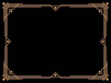 Art deco çerçeve. Klasik doğrusal sınır. Davetiyeler, broşürler ve tebrik kartları için bir şablon tasarla. Geometrik altın çerçeveli. 1920 'lerin tarzı - 1930' lar. Vektör illüstrasyonu