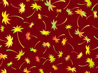 Palmiye ağaçlarının siluetleri pürüzsüz. Renkli palmiye ağaçları. Yaz zamanı, tropikal şekilli duvar kâğıdı. Tişört, pankart ve promosyon ürünleri için tasarım. Vektör illüstrasyonu