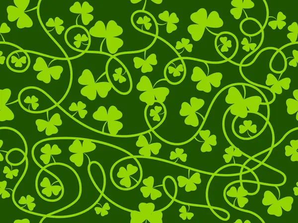 Aziz Patrick Günü için kusursuz yonca yaprakları. Birbirine dolanmış yeşil yonca ve yonca. Duvar kağıtları, afişler ve tanıtım malzemeleri için İrlanda tatil tasarımı. Vektör illüstrasyonu