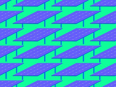 Güneş paneli pürüzsüz desen. Güneş panelleri alanı. Yenilenebilir enerji, çevre dostu elektrik üretimi. Reklam ürünleri ve posterleri tasarımı. Vektör illüstrasyonu