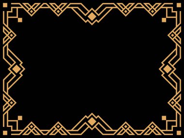 Art deco çerçeve. Klasik doğrusal sınır. Davetiyeler, broşürler ve tebrik kartları için bir şablon tasarla. Geometrik altın çerçeveli. 1920 'lerin tarzı - 1930' lar. Vektör illüstrasyonu