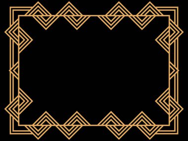 Art deco çerçeve. Klasik doğrusal sınır. Davetiyeler, broşürler ve tebrik kartları için bir şablon tasarla. Geometrik altın çerçeveli. 1920 'lerin tarzı - 1930' lar. Vektör illüstrasyonu