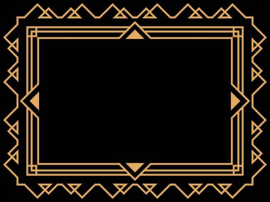 Art deco çerçeve. Klasik doğrusal sınır. Davetiyeler, broşürler ve tebrik kartları için bir şablon tasarla. Geometrik altın çerçeveli. 1920 'lerin tarzı - 1930' lar. Vektör illüstrasyonu