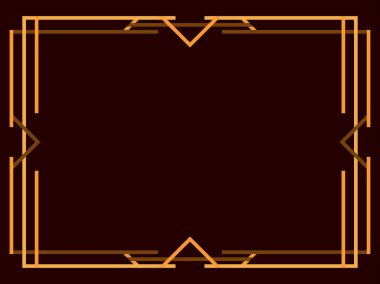 Art deco çerçeve. Klasik doğrusal sınır. Geometrik çerçeve altın renginde, satır sanatı tarzında, boşluk ise metin için. Davetiye, broşür ve tebrik kartı için bir şablon tasarla. Vektör illüstrasyonu