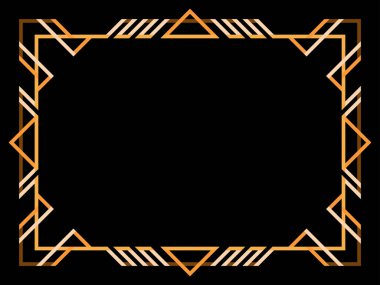Art deco çerçeve. Klasik doğrusal sınır. Geometrik çerçeve altın renginde, satır sanatı tarzında, boşluk ise metin için. Davetiye, broşür ve tebrik kartı için bir şablon tasarla. Vektör illüstrasyonu