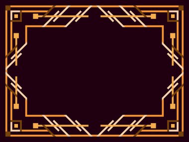 Satır sanatı şeklinde metin için çerçeve. Art deco çerçeve. Altın antika doğrusal sınır. Davetiye, broşür ve tebrik kartı için bir şablon tasarla. Vektör illüstrasyonu