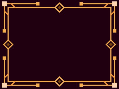 Art deco çerçeve. Klasik doğrusal sınır. Geometrik çerçeve altın renginde, satır sanatı tarzında, boşluk ise metin için. Davetiye, broşür ve tebrik kartı için bir şablon tasarla. Vektör illüstrasyonu