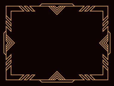 Art deco çerçeve. Klasik doğrusal sınır. Davetiyeler, broşürler ve tebrik kartları için bir şablon tasarla. Geometrik altın çerçeveli. 1920 'lerin tarzı - 1930' lar. Vektör illüstrasyonu