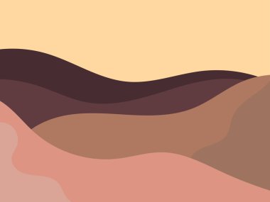 Dalgalı manzara minimalist bir tarzda. Tepeli bir manzara. Parmak izleri, posterler ve iç tasarım için boho dekoru. Orta Çağ modern dekoru. Moda tarzı. Vektör illüstrasyonu