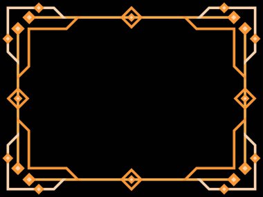 Art deco çerçeve. Klasik doğrusal sınır. Geometrik çerçeve altın renginde, satır sanatı tarzında, boşluk ise metin için. Davetiye, broşür ve tebrik kartı için bir şablon tasarla. Vektör illüstrasyonu