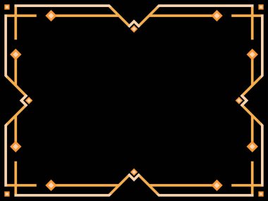 Art deco çerçeve. Klasik doğrusal sınır. Geometrik çerçeve altın renginde, satır sanatı tarzında, boşluk ise metin için. Davetiye, broşür ve tebrik kartı için bir şablon tasarla. Vektör illüstrasyonu