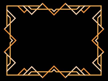 Art deco çerçeve. Klasik doğrusal sınır. Geometrik çerçeve altın renginde, satır sanatı tarzında, boşluk ise metin için. Davetiye, broşür ve tebrik kartı için bir şablon tasarla. Vektör illüstrasyonu