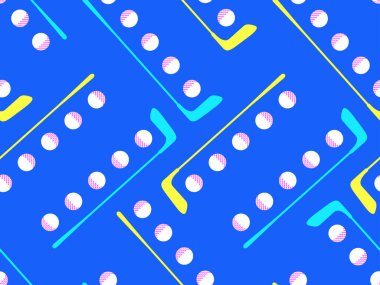 Golf sopaları ve toplarla kusursuz desen. Golf sopası ve minimalist tarzda bir golf topu. Typography, afişler ve posterler için tasarım, promosyon ürünleri. Vektör illüstrasyonu