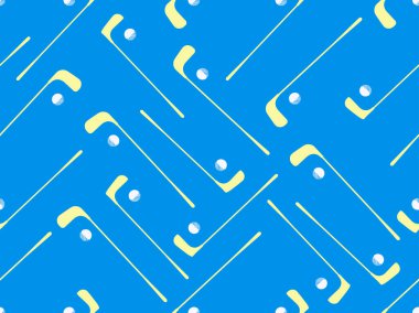 Golf sopaları ve toplarla kusursuz desen. Golf sopası ve minimalist tarzda bir golf topu. Typography, afişler ve posterler için tasarım, promosyon ürünleri. Vektör illüstrasyonu