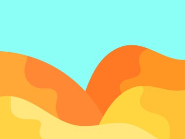 Minimalist tarzında kum tepeleri olan çöl manzarası. Dalgalı çöl manzarası düz. Parmak izleri, posterler ve iç tasarım için boho dekoru. Orta Çağ modern dekoru. Vektör illüstrasyonu