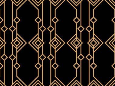 Sanat deco tarzında geometrik kusursuz desen. Altın çizgiler deseni, klasik doğrusal stil. Duvar kağıtları, afişler, posterler ve reklam pazarlama için bir şablon tasarlayın. Vektör illüstrasyonu