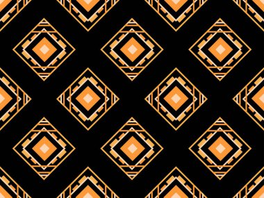 Çizgi sanatı tarzında geometrik kusursuz desen. Siyah arka planda altın çizgilerin Art deco geometrik deseni. Klasik doğrusal stil. Duvar kağıtları, ambalajlar ve afişler için tasarım. Vektör illüstrasyonu
