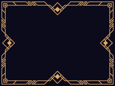 Art deco çerçeve. Klasik doğrusal sınır. Davetiyeler, broşürler ve tebrik kartları için bir şablon tasarla. Geometrik altın çerçeveli. 1920 'lerin tarzı - 1930' lar. Vektör illüstrasyonu