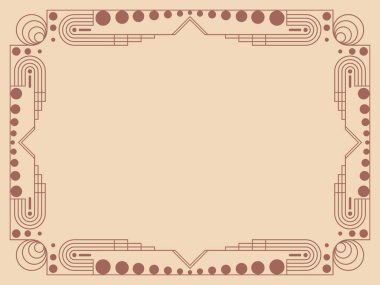 Geometrik vintage çerçeve sanat tarzında. Metin için yeri olan minimalist retro çerçeve. Bej renkli klasik doğrusal kenar. Davetiyeler, tebrik kartları ve afişler için tasarım. Vektör illüstrasyonu